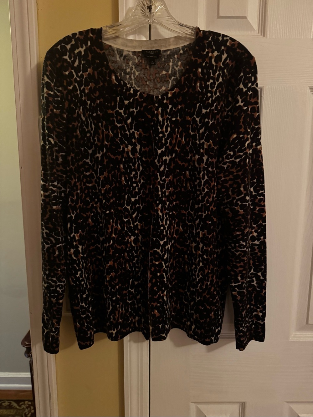 Talbots Woman Pure Merino Wool Leopard Print Cardigan Sweater Size X